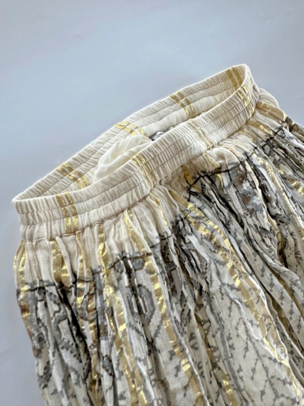 Mes Demoiselles Paris Cotton Lurex Pleated Maxi Skirt Size 38 Cream Gold - Picture 7 of 9